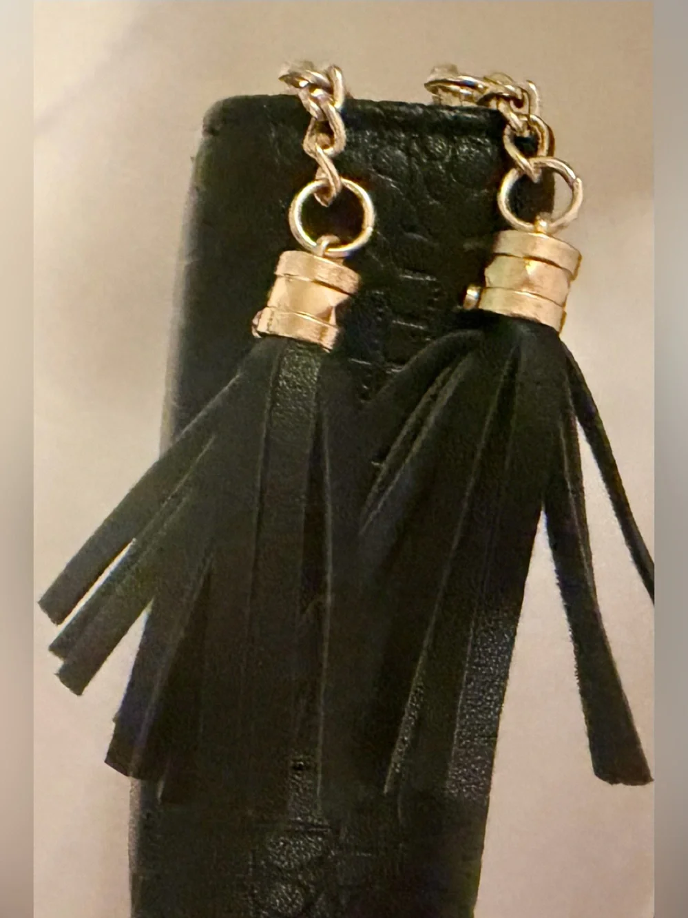 Black Embossed Double Zip Tassle Wallet with Tassels NEW